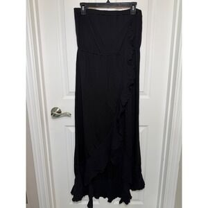 Mudd Y2K Strapless Maxi Dress Womens Medium Black High Low Ruffle Jersey Knit